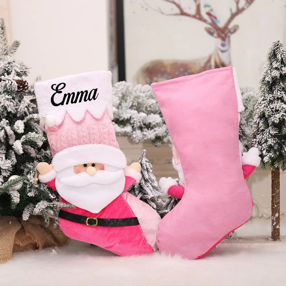 Bas de noël personnalisés pour bébés filles, cadeaux de noël personnalisés, bas rose pour bébés