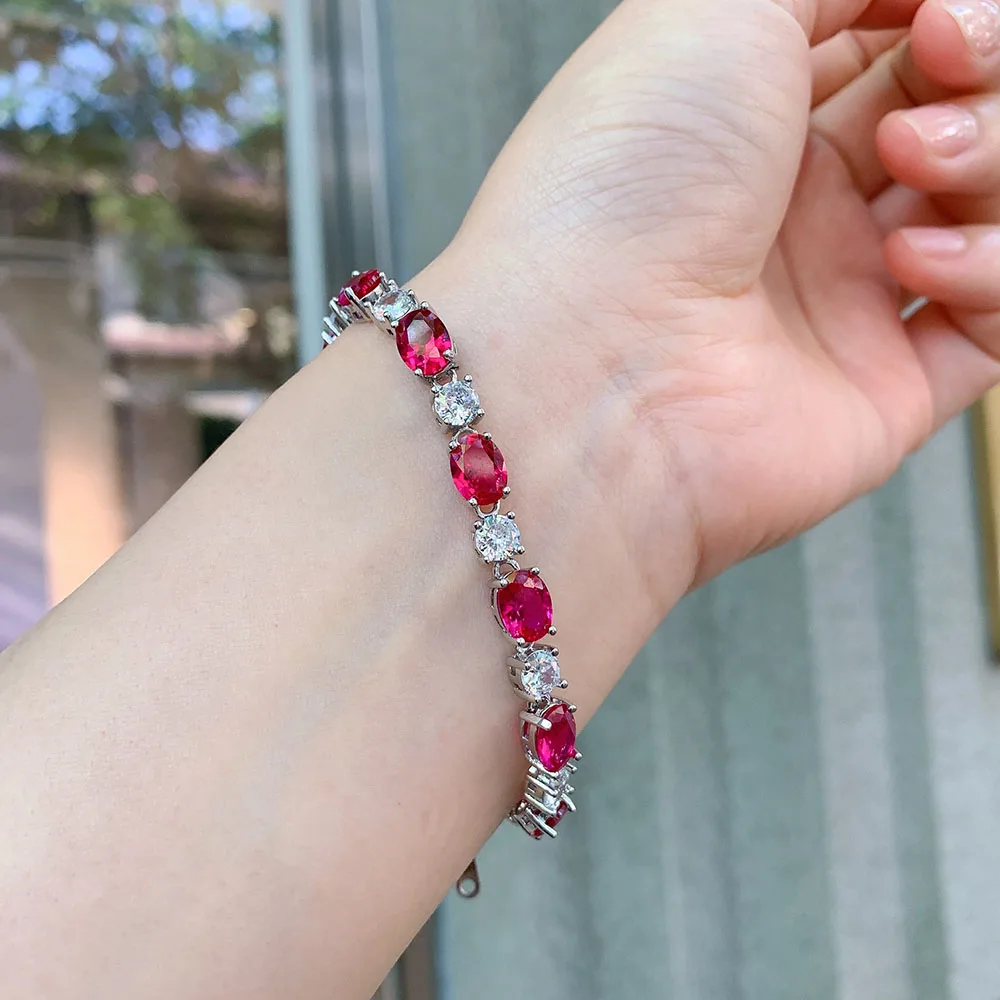 2021 Luxury Simulated Tanzanite Sapphire Ruby Gemstone Strand Bracelets Fine Jewelry Vintage Anniversary Gift for Women 17.5+5cm