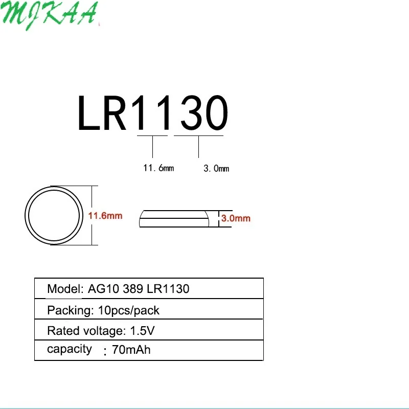 50PCS AG10 LR54 1.55V SR54 389 189 LR1130 SR1130 Button Cell Battery or Watch Toys Remote