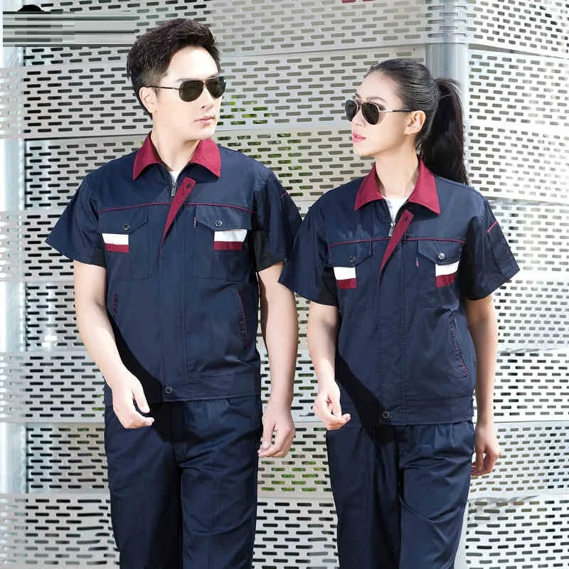 

2019Summer Plus Size men women coveralls workshop Wear-resistant breathable Short-sleeved working suits Labor insurance uniforms