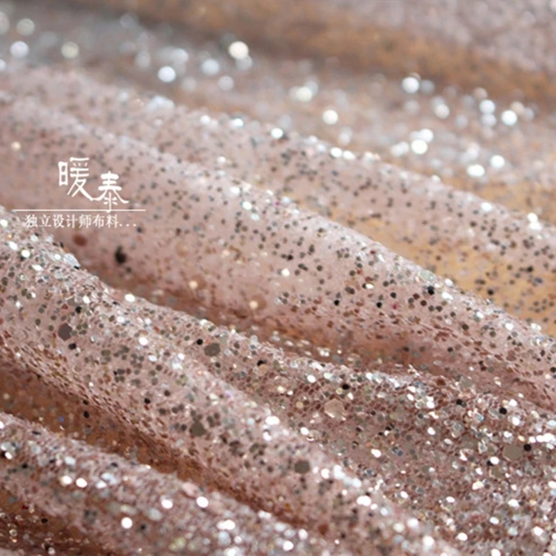 Glitter Bronzing Tulle Fabric Sparkle Sequins Golden Pink Gradient DIY Decor Stage Gown Skirt Wedding Dress Designer Fabric