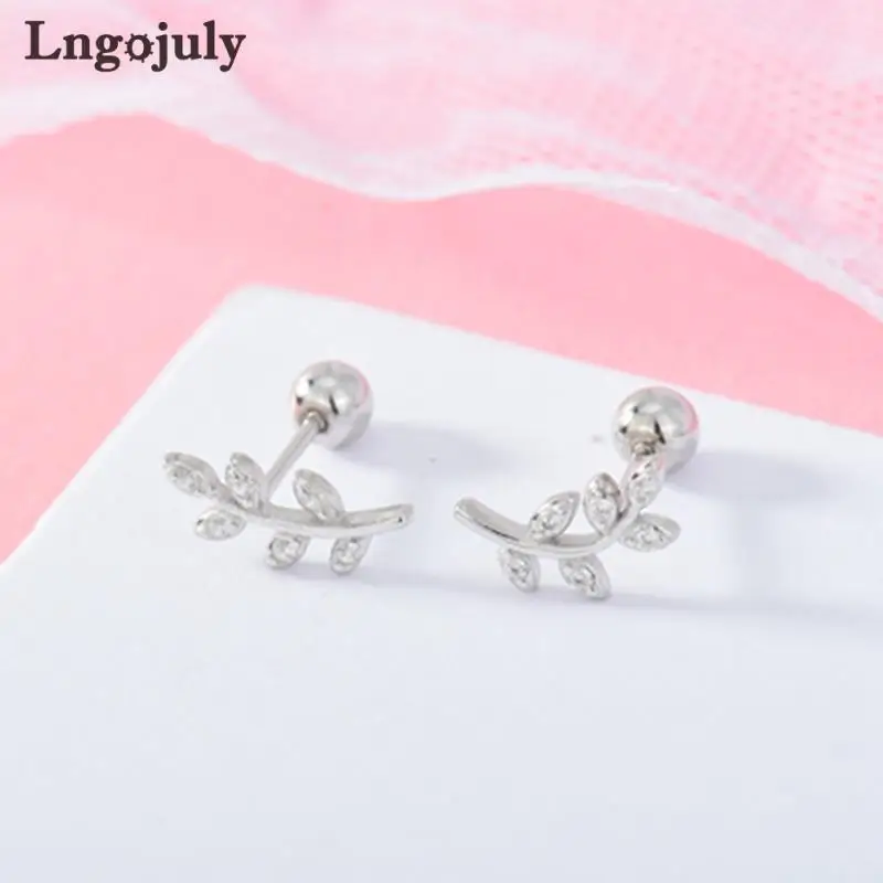 Fine Jewelry100% 925 Sterling Silver Leaf Screw Stud Earring For Women Girl Children Earrings Anniversary Party Jewelry Gifts