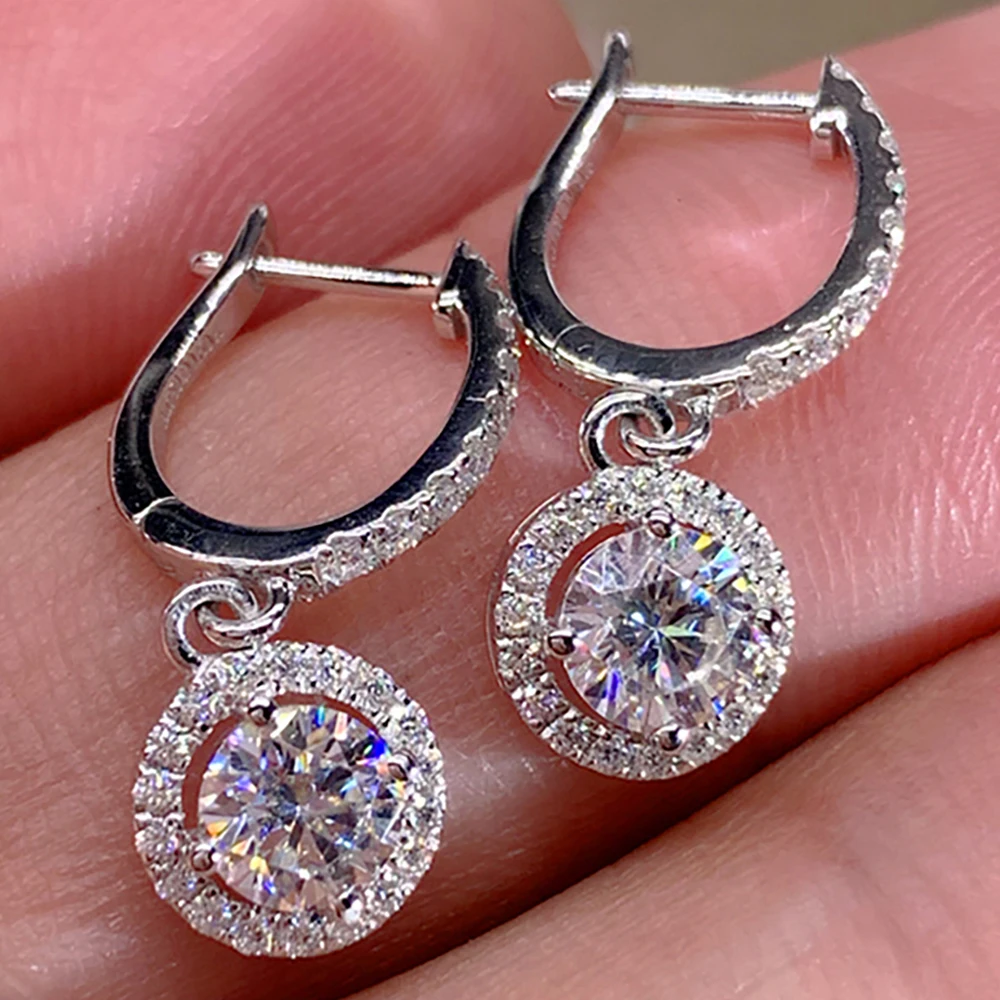 

Custom Solid 14K White Gold Women Drop Clip Hoop Earrings U Moissanite Diamonds 1 2 4 6 Ct Round Wedding Engagement Anniversary