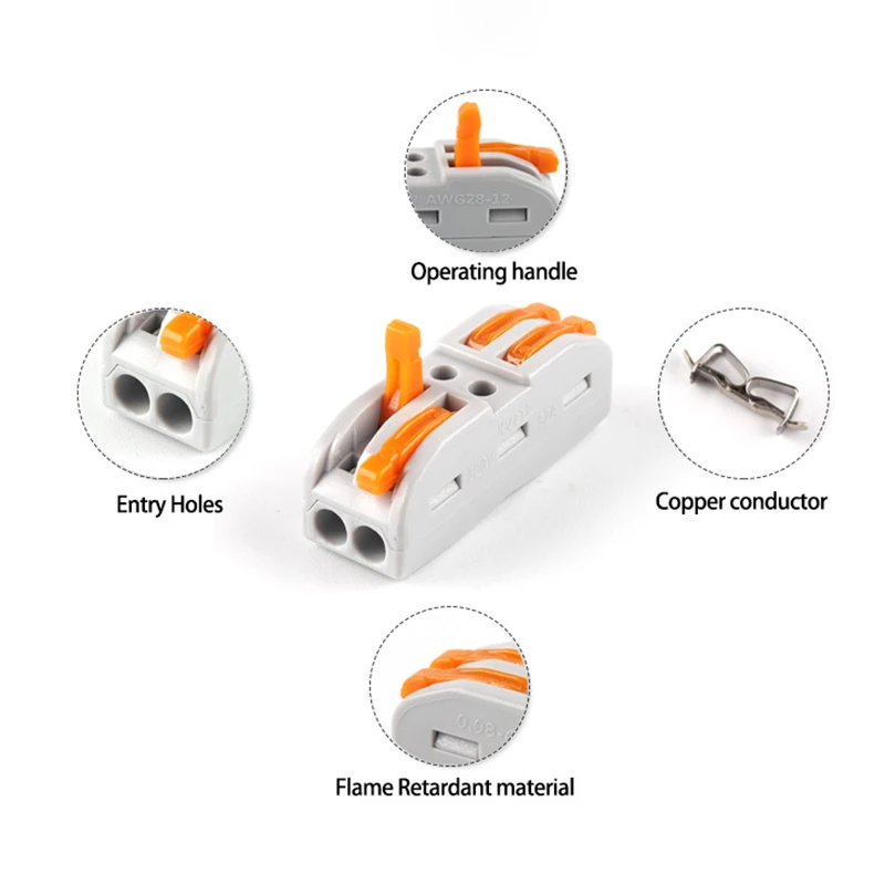 25/50/100PCS Butt Compact Splicing Wire Connector Plug-in Conductor Terminal Block SPL-2/3 2/3 Pin Mini Quick Wiring Connector