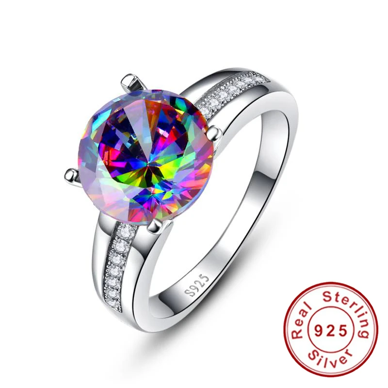 New Simple Jewelry 6.3Ct Striking Rainbow Fire Mystic Topaz Ring for Lady Birthday Gift 925 Solid Sterling Silver Size 6 7 8 9