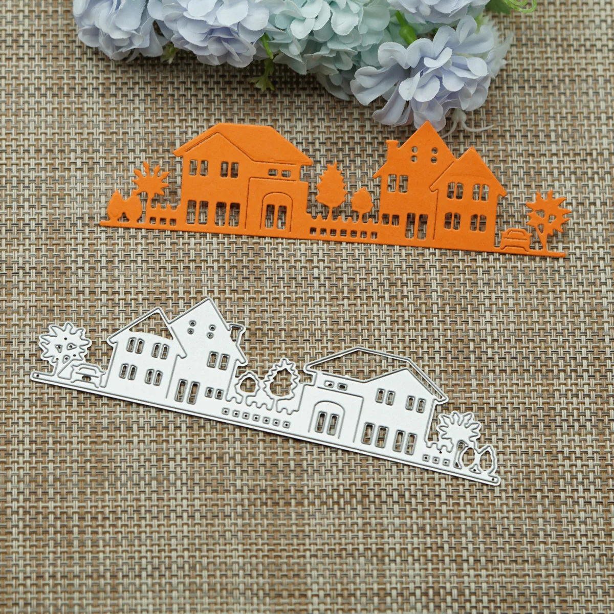 For Scrapbooking Country Side House Pattern Metal Cutting Dies DIY Visiting Memory Card Photo Album Clipart Craft Decorating