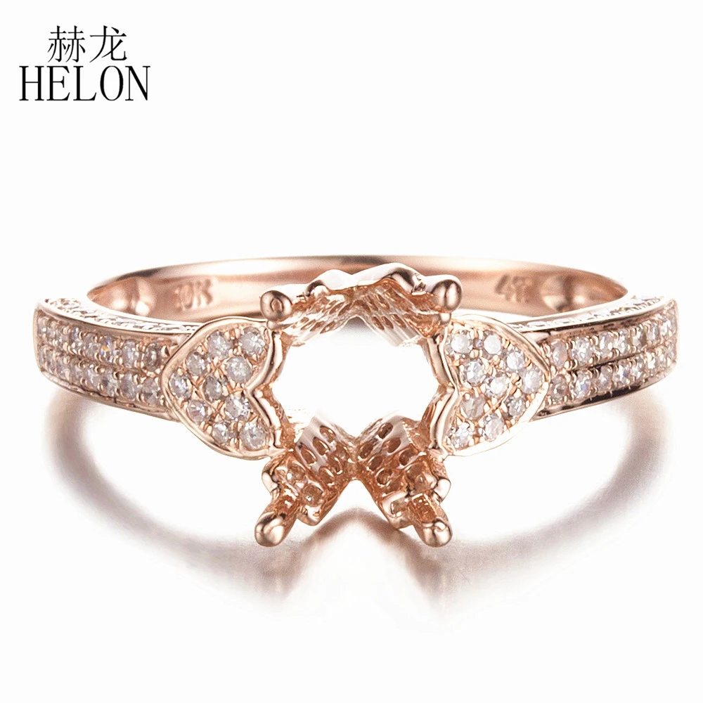 

HELON Solid 10K Rose Gold Pave 0.45ct Natural Diamonds Semi Mount Engagement Ring Setting Fit 7x9mm Oval Cut / 6x8mm Emerald Cut