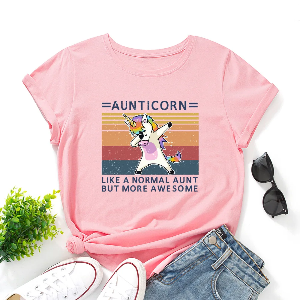 

CGC 2021 Summer Rainbow Unicorn Cartoon Printing Woman T-shirts Casual 100% Cotton Oversized T-shirt Short Sleeve Top Female Tee