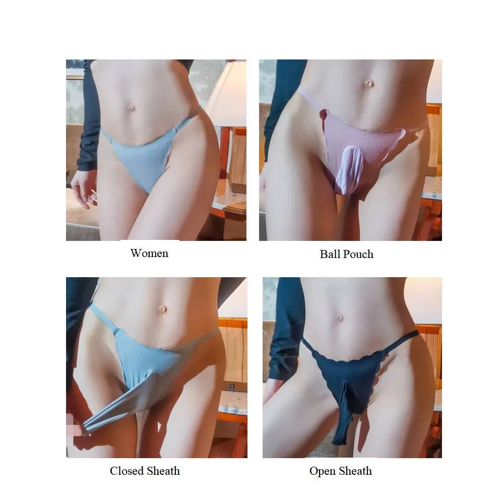 Ice Silk Underwear Men Open/Closed Penis Sheath Briefs Cock Socks Sexy G Strings Transparent Underpants Sissy Ball Pouch Panties