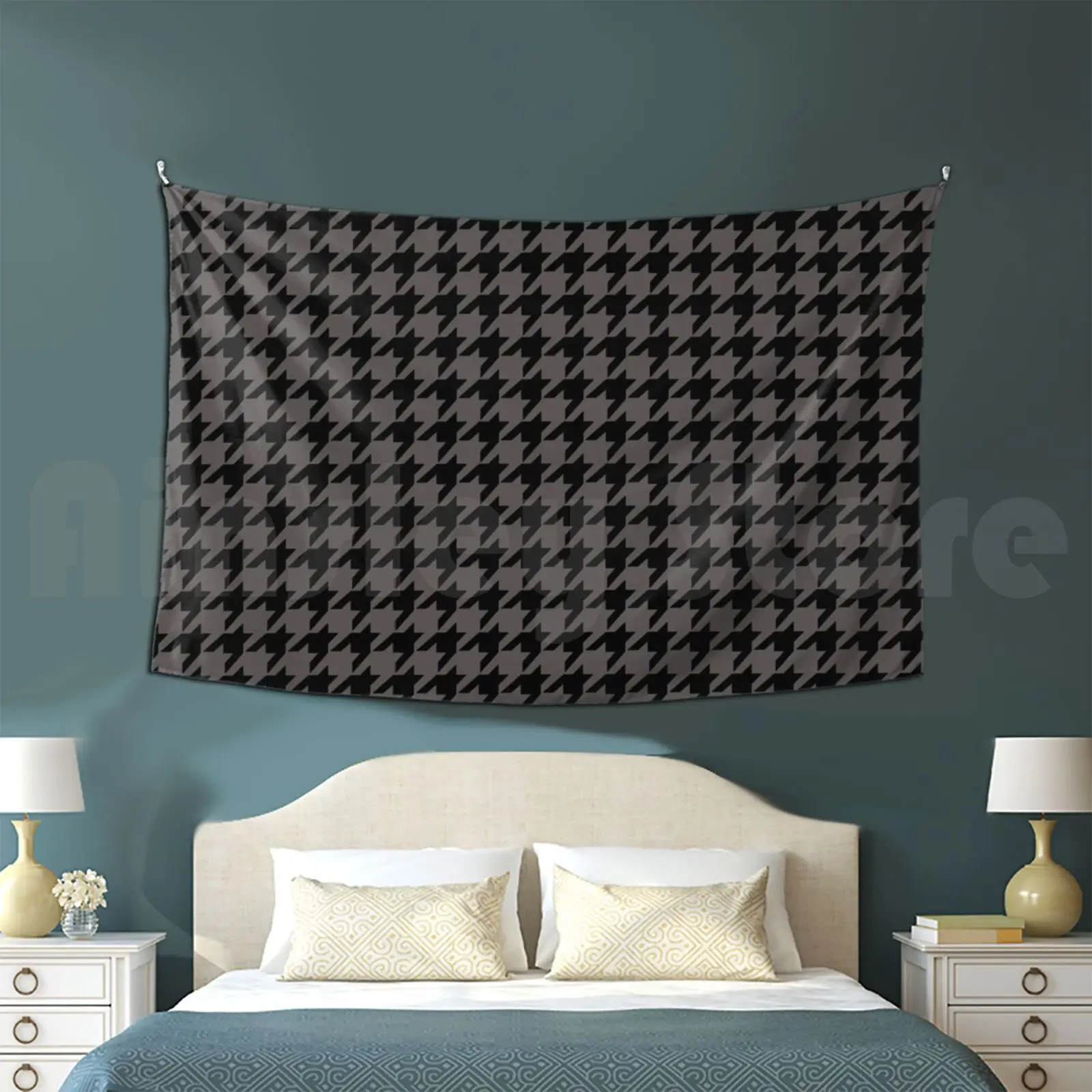 Houndstooth In Black And Grey Customized Tapestry Houndstooth Hounds Tooth Houndstooth Black And