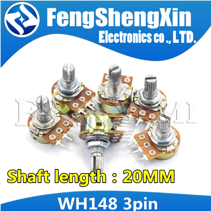 

5pcs/lot Shaft 20mm 3Pin B1K B2K B5K B10K B20K B50K B100K B500K B1M WH148 Potentiometer 1K 2K 5K 10K 20K 50K 100K 500K 1M