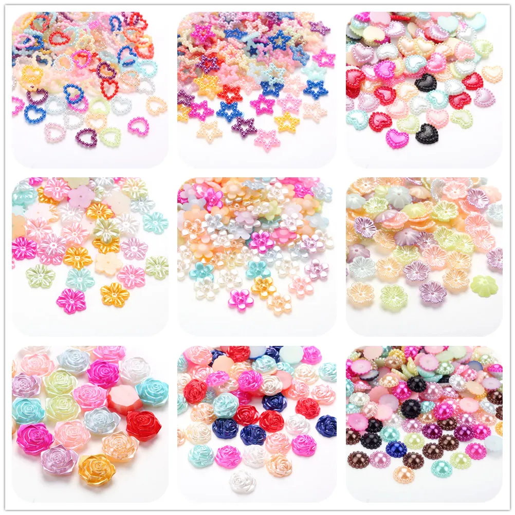 Mix Color Flower/Stars/Bowknot/Heart Shape ABS Half Round Pearl Flatback Beads For DIY Cloth Scrapbooking Jewelry Decoration