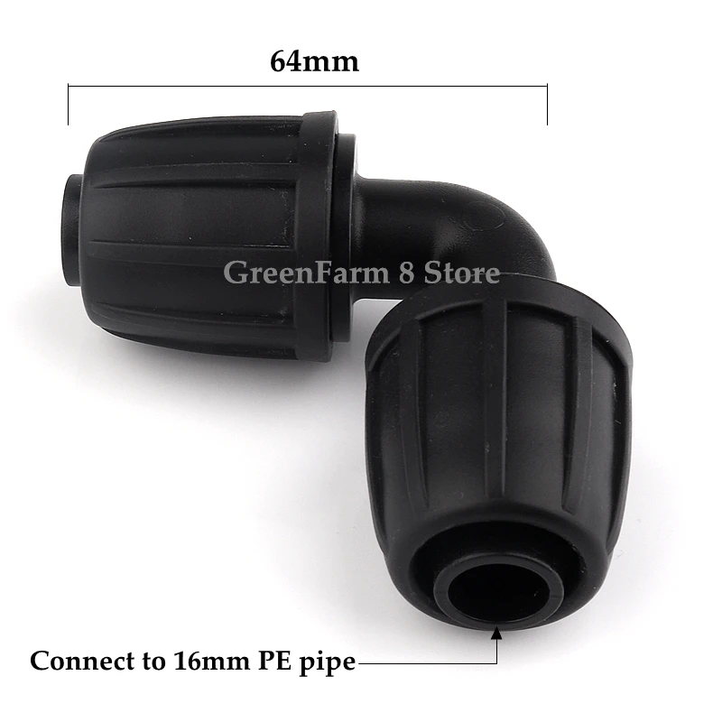 2~50pcs 16PE Pipe 90 Degree Elbow Connector Greenhouse Micro Irrigation System Greenhouse Watering Tube Fittings with lock nuts