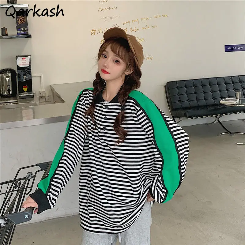 

Sweatshirts Women Striped Ulzzang All-match Casual Preppy Streetwear Ins New Autumn Loose Students Vintage Clothing Trendy Chic
