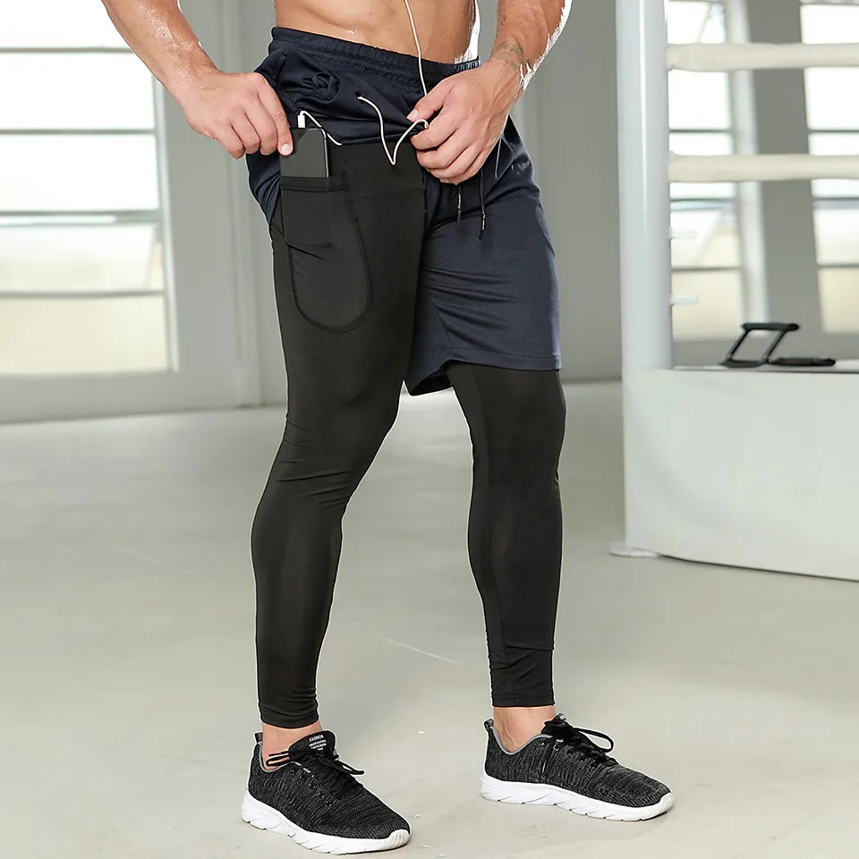 New Men Sport Running Shorts Men 2 In 1 Sportswear Quick Dry Compression Legging Fitness Workout Training Jogging Short Pant Men