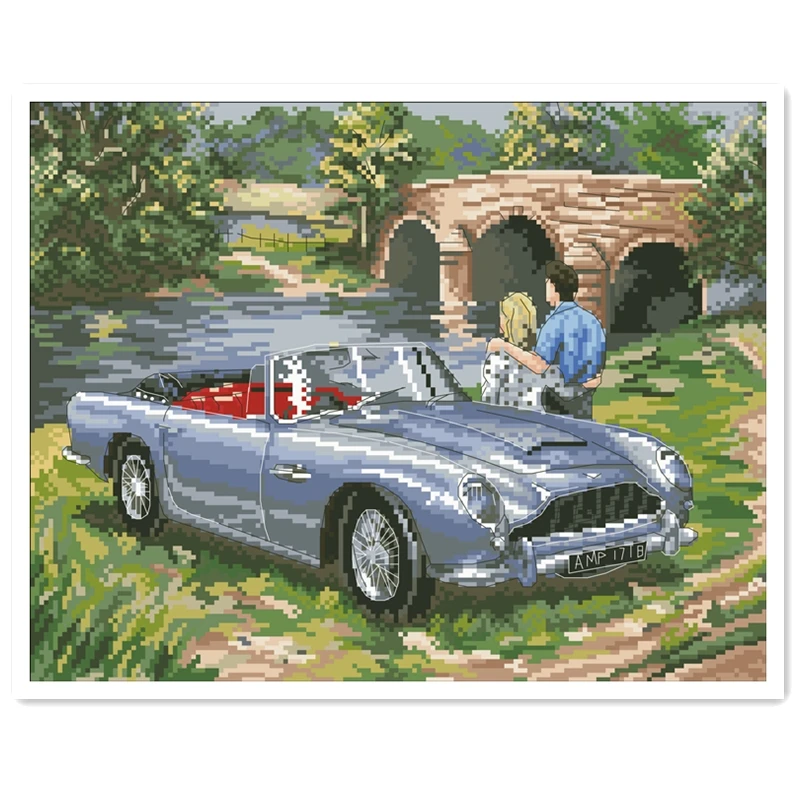 Outing cross stitch kit lovers driving car pattern 18ct 14ct 11ct white fabric cloth cotton thread embroidery DIY handmade