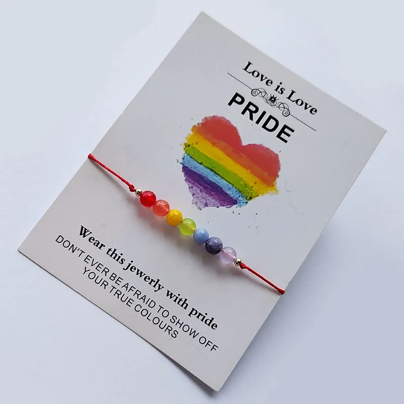 Rainbow Pride Bracelets Love is Love Natural Stones LGBT Red Thread Bracelet Lesbian Bisexual Women Men Handmade Jewelry Gift