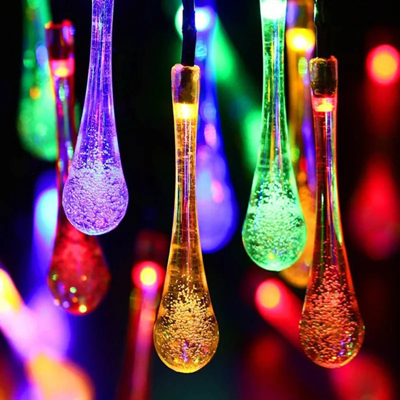 Outdoor Christmas String light Water Drop Solar Fairy Waterproof Lights for Garden Patio Yard Home Parties Multi Color 30LED