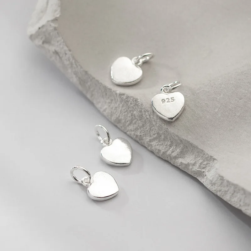 1pc/lot 925 Sterling Silver Sweet Heart Dangle Charms Handmade Necklace Braided Bracelets Silver Pendants DIY Women Jewelry Make