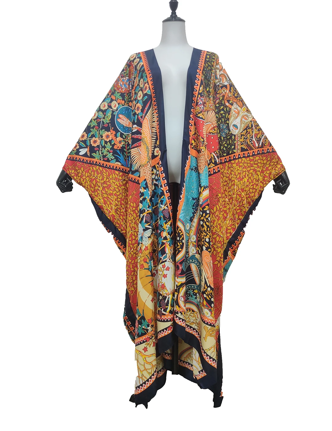 Japanese 2021 New Summer Fashion Outfit Silk Print Open Side Kimono For Lady Traditional Middle East Muslim Women Robe