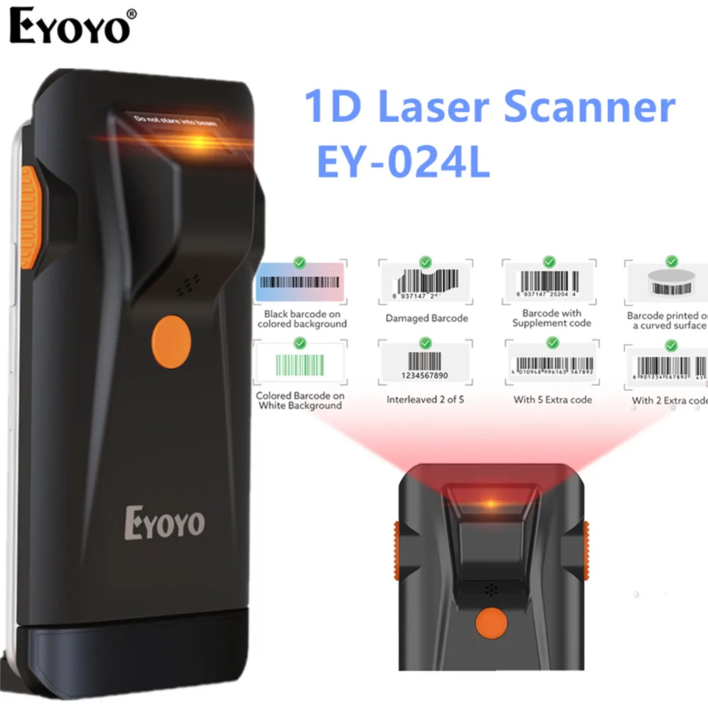 eyoyo ey024l 1d bluetooth scanner de codigo de barras 3 em1 bluetooth 24g sem fio usb wired scanner a laser leitor de codigo de barras potavel 01