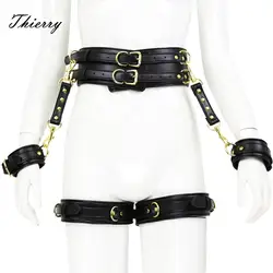 Thierry 4 Pcs/Set PU Leather Handcuffs Leg Cuffs Waist Belt Bondage Restraints Set ,BDSM Sex Toys for Couples Adult Games