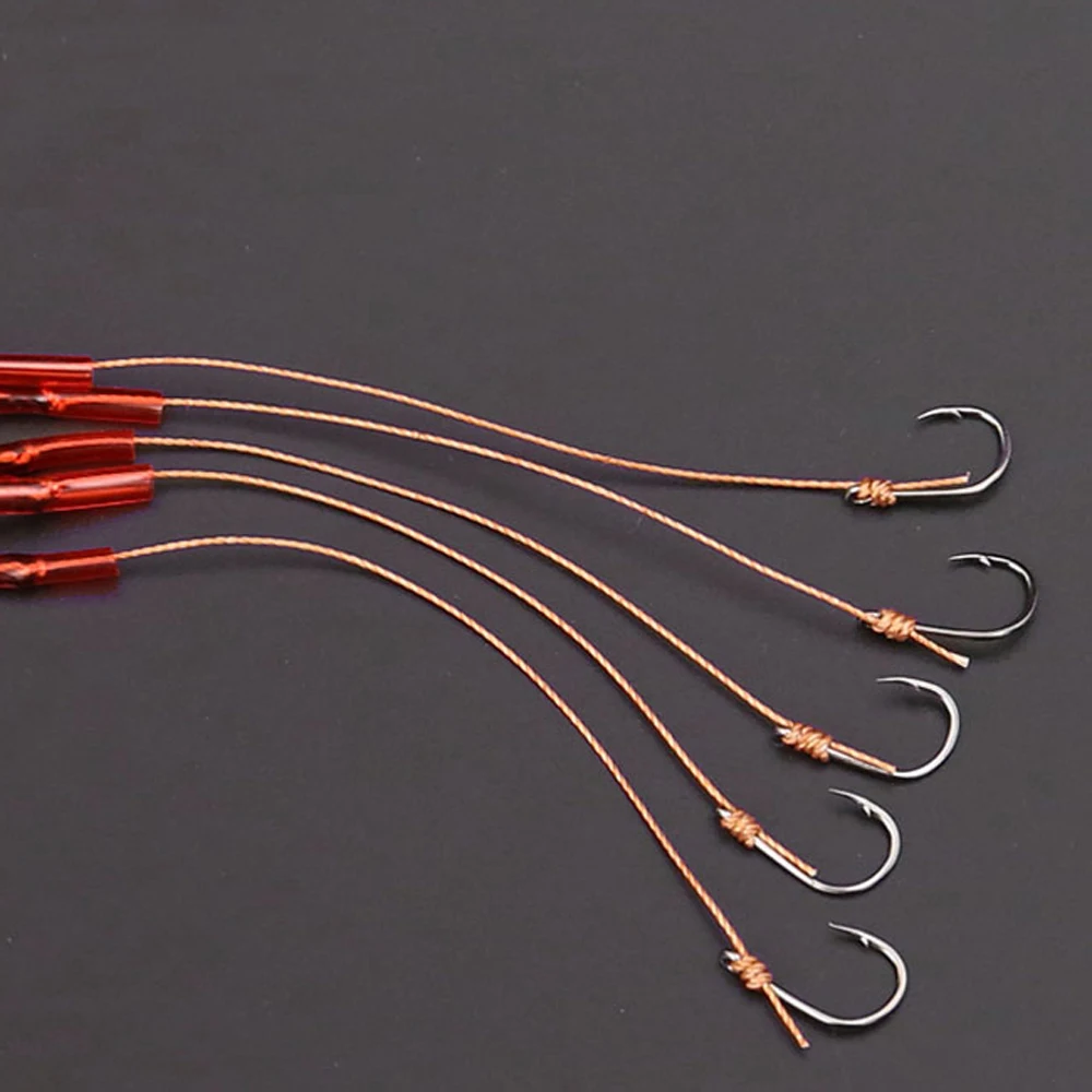 5er-Pack Hochkarbon-Stahl-Angelschnur mit 5 Einzelhaken, Wirbelködern und Bleigewichten für Meeresangeln – Pesca 3 # -13 # – Detail 7