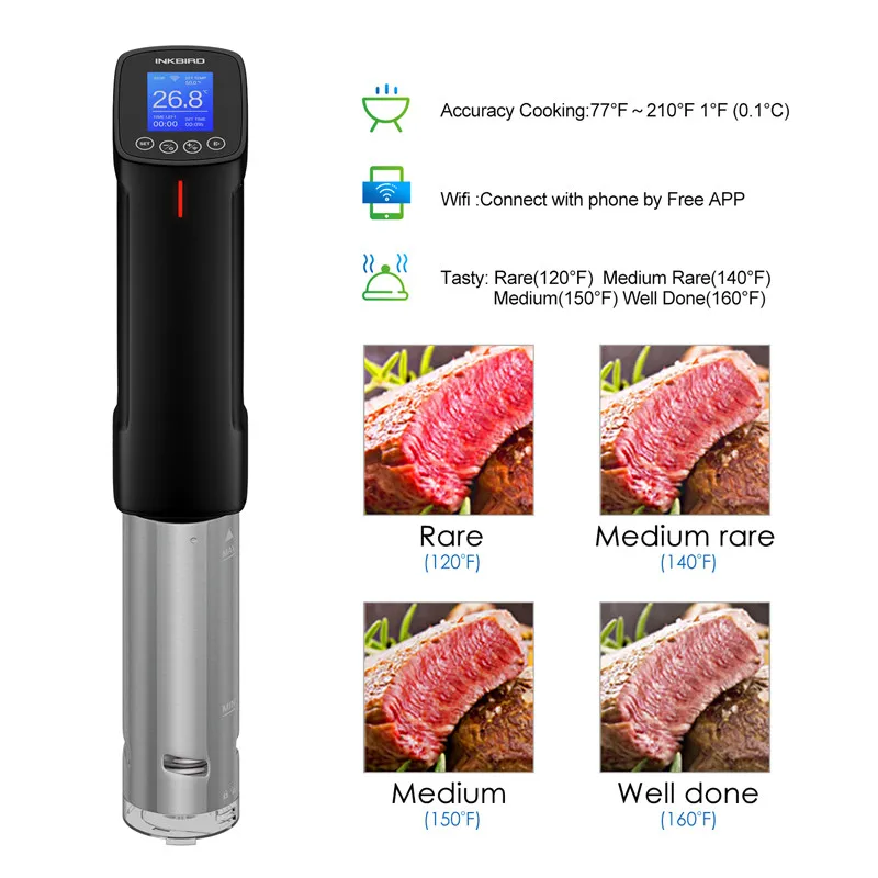 INKBIRD Sous Vide WI-FI kuchenka kulinarna 1000W precyzyjna temperatura i Timer, cyrkulator termiczny zanurzeniowy ze stali nierdzewnej do kuchni