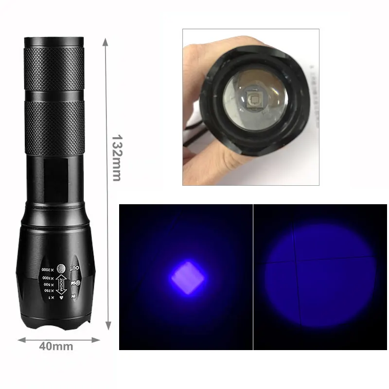 Topcom-potente linterna UV LED de 3W, linterna ultravioleta 18650 con Zoom, luz negra, Detector de orina de mascotas, linterna de caza de escorpión