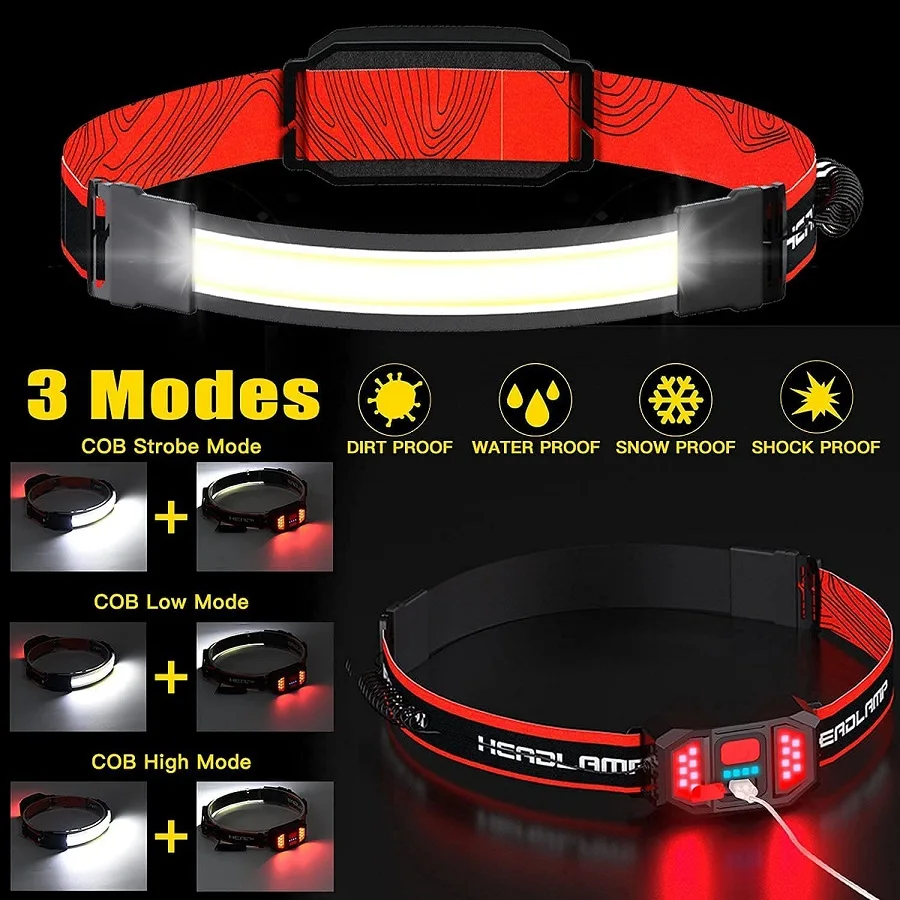 Lampe de sauna LED aste à lumens élevés, lampes de poche, lampe frontale étanche, pêche, course à pied, camping