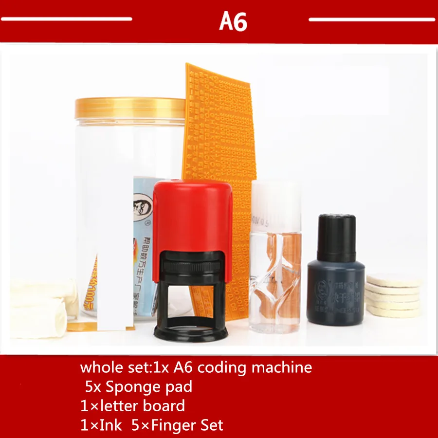 Máquina de codificación portátil A6, máquina de escritura pequeña, impresora de fecha de tinta manual, máquina de estampado de Fecha