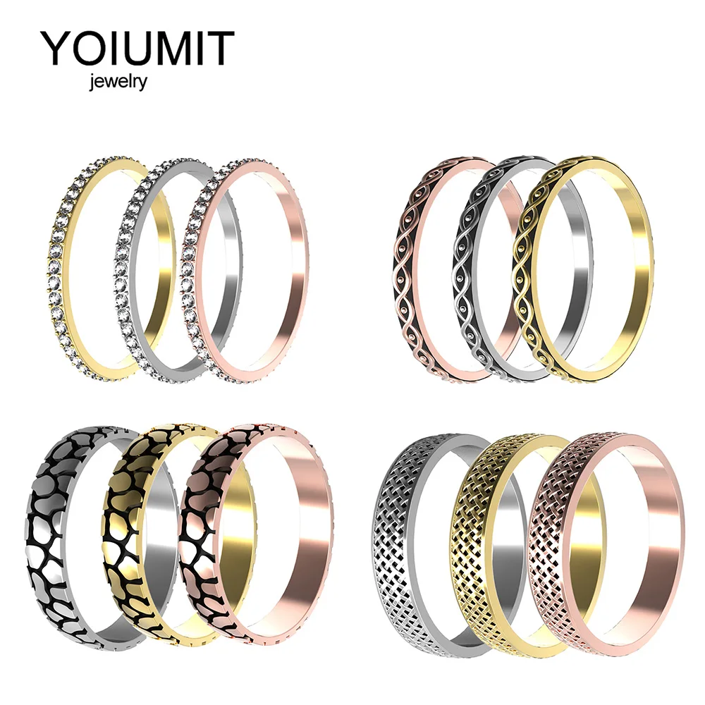 Yoiumit Full Zircon Inner Rings Stackable Filled Ring For Women Width Interchangeable Combination Fashion Finger Jewelry