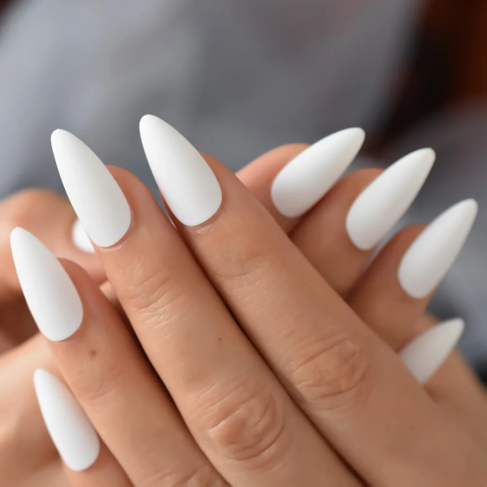 Branco prego adesivos stiletto forma de alta qualidade unhas artificiais dicas de unhas médio fosco falso unhas