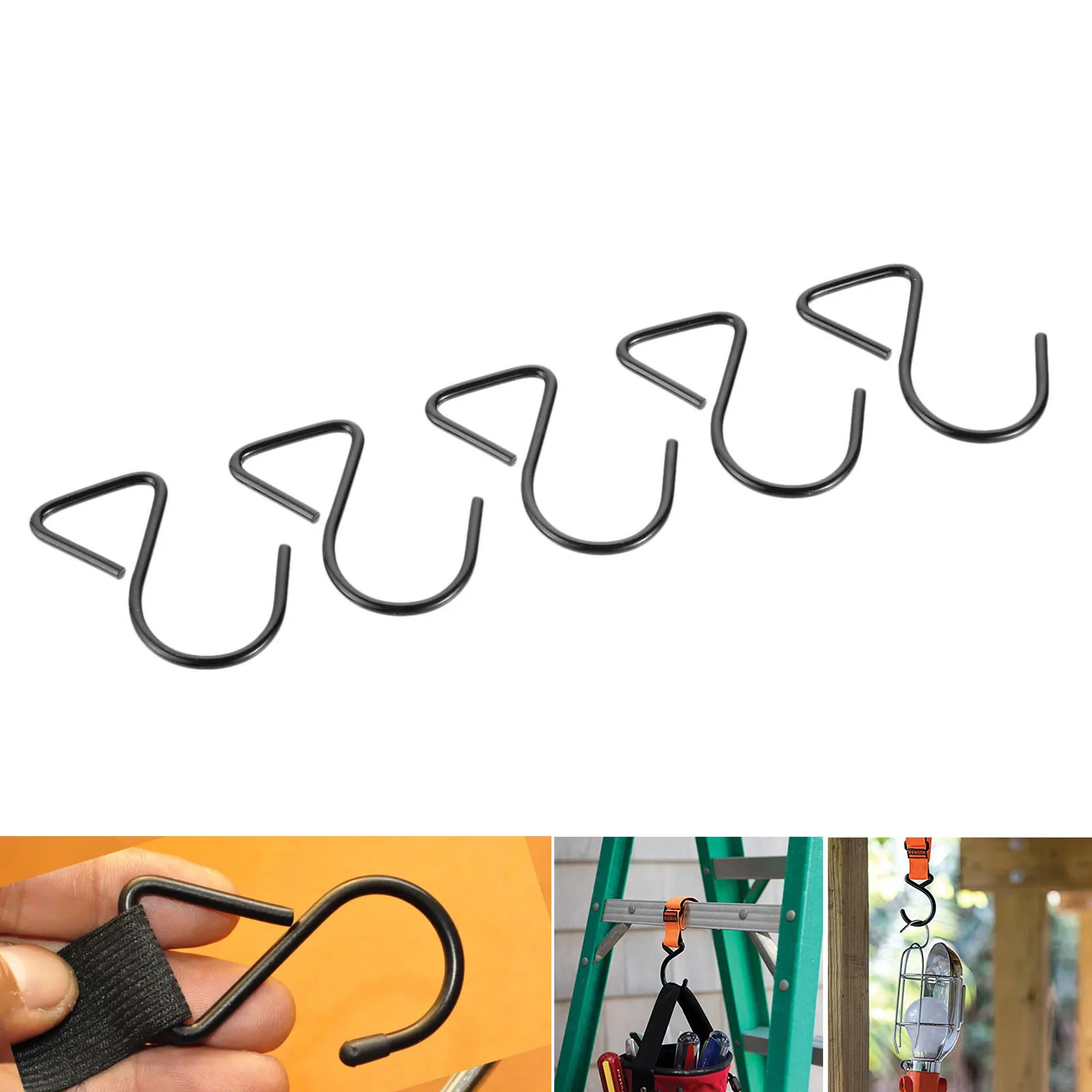 5pcs Metal S Hook Clothing Towel Bar Kitchen Black Metal Hanger Hooks Buckles for Webbing Strap DIY Hardware Accessories 57*25mm