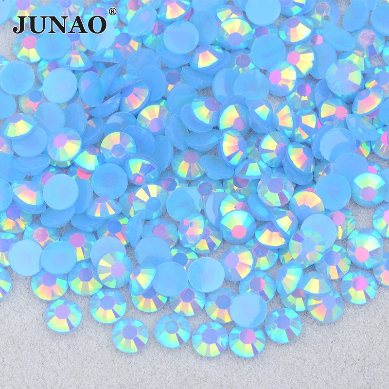 JUNAO 2mm 3mm 4mm 5mm 6mm Wholesale Jelly Green AB Flat Back Rhinestones Nail Art Decorations Stones And Crystals Strass Crafts