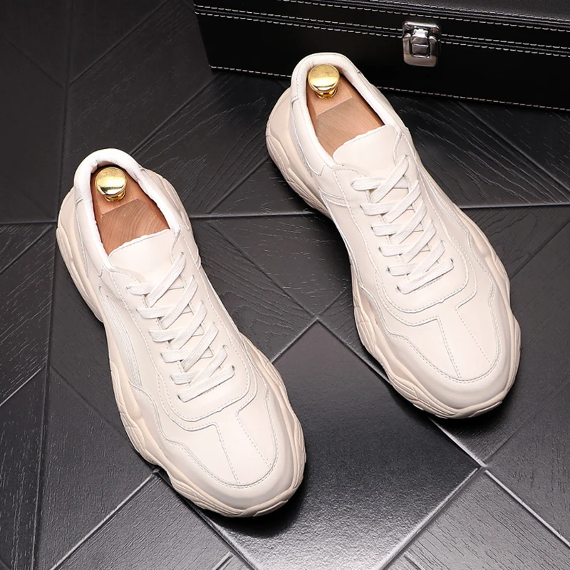 new design men casual shoes white platform shoe breathable genuine leather sneakers party banquet dress youth footwear zapatos