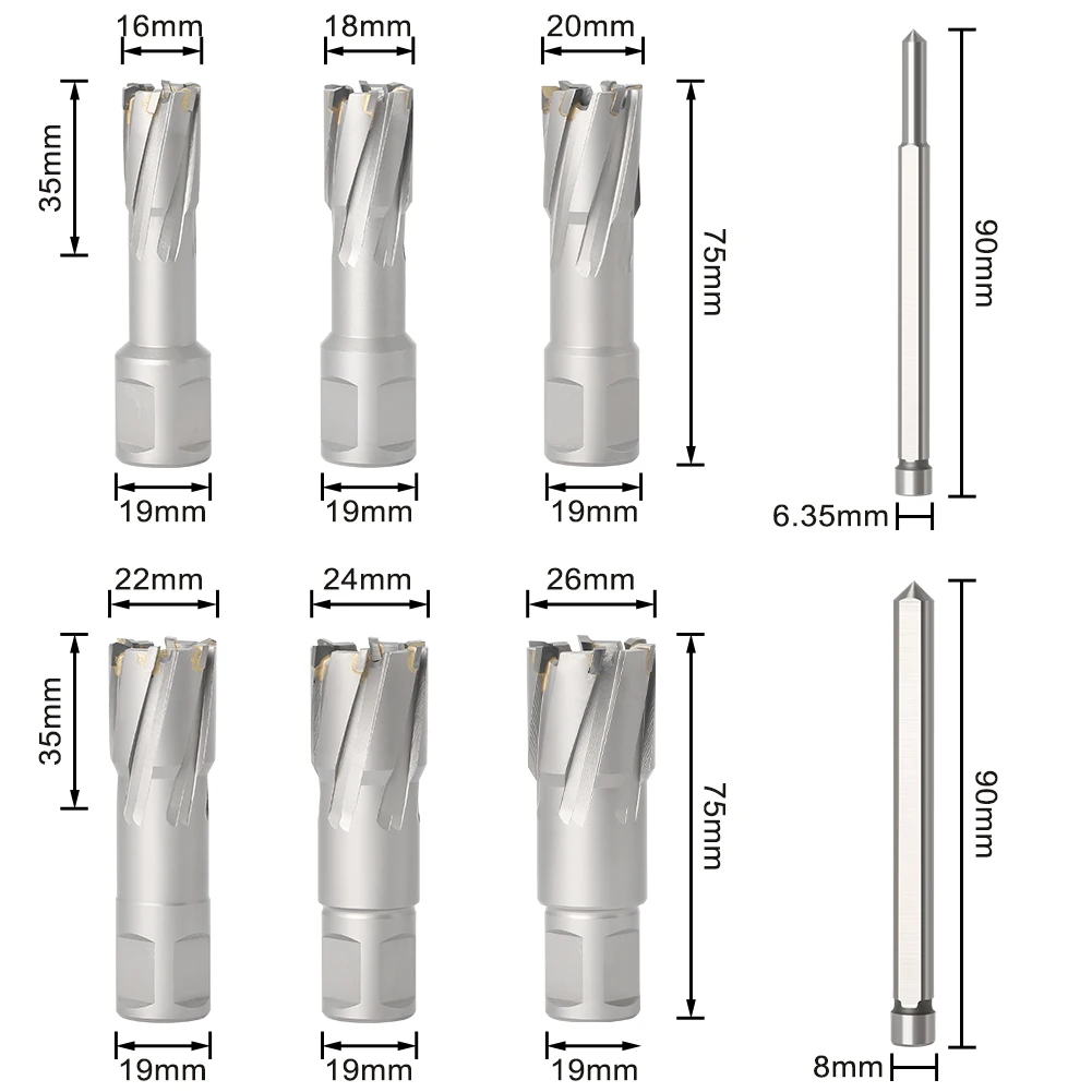 Imagem -04 - Cortador Anular Tct com Haste Weldon Broca de Liga de Carboneto Serra de Metal 16 mm 26 mm x 35 mm Pol Pol Pcs
