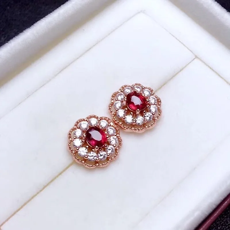 2024 trend Inlaid Garnet Full Diamond Flower Colored Gems Ear Studs Earrings for women Jewelry earrings bijouterie female Cool