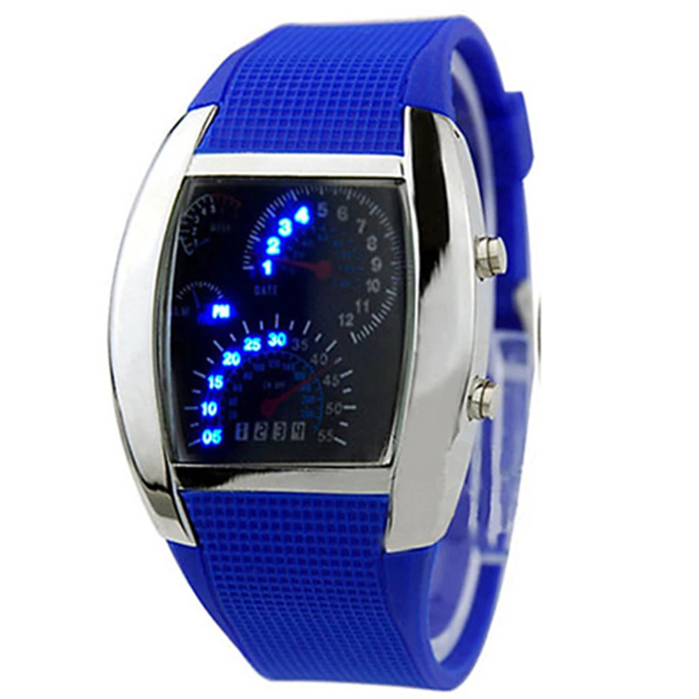 HOT ！ Fashion Men\'s Women\'s Sport LED Dashboard Pattern Dial Digital Wrist Watch Gift Digital LED Sports Watch Mens