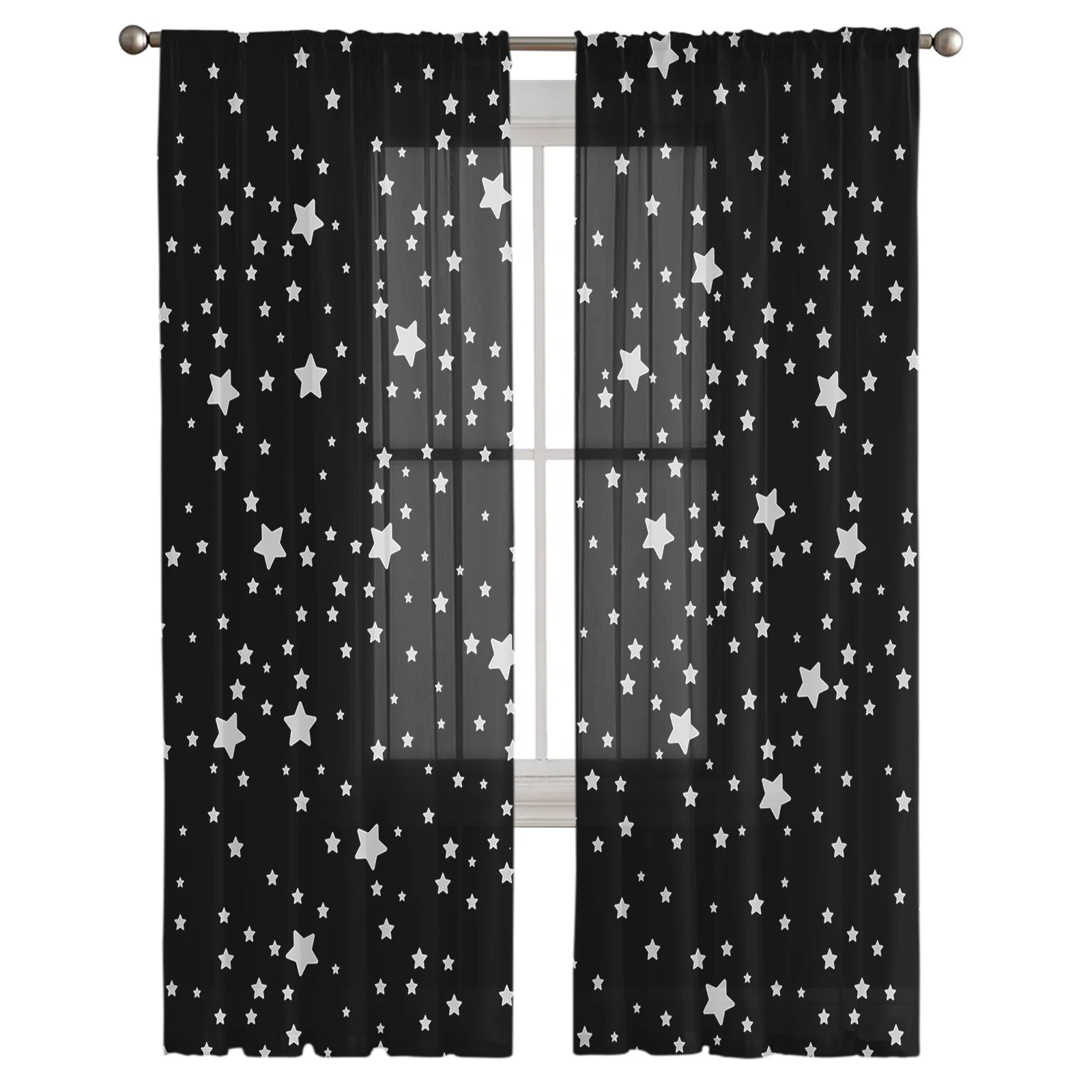 Black Stars Tulle Curtains for Living Room Bedroom Modern Kitchen Sheer Curtains for Voile Curtain