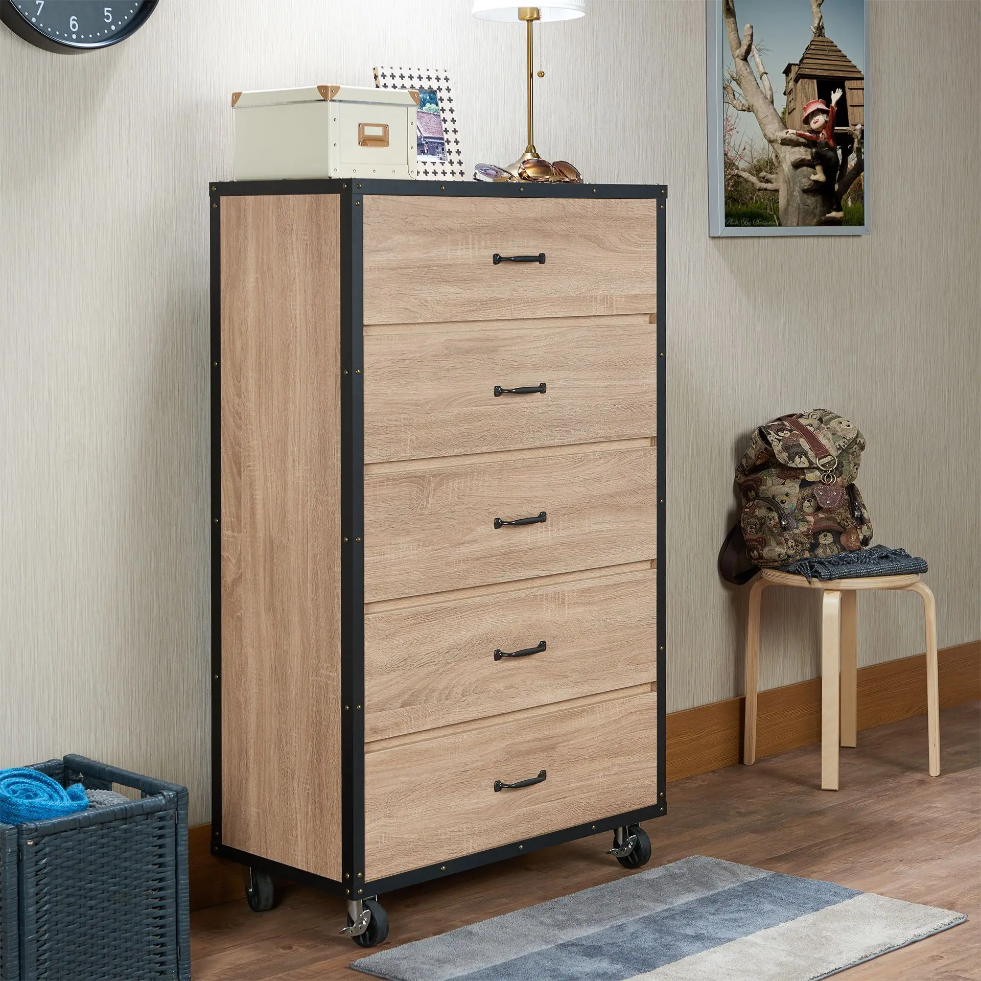 Bemis Chest in Weathered Light Oak Chest of drawers Suitable for Bedroom Living Room US Warehouse