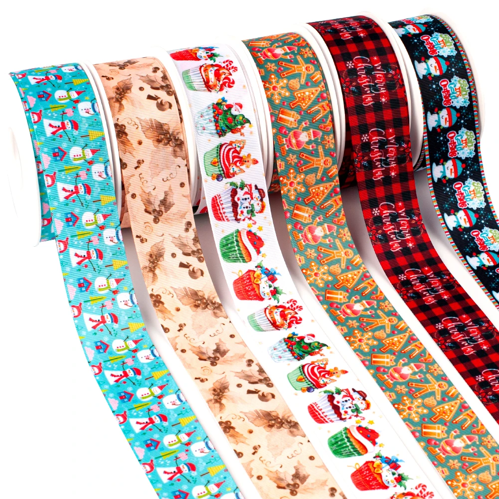 New 50 Yards Festival Christmas Pattern Printed Grosgrain,satin Ribbon Hair Accessories