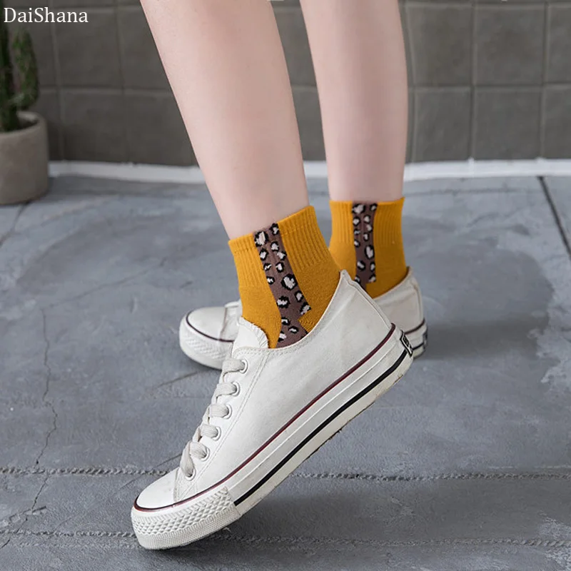 

DaiShana Harajuku New Women Socks Leopard Grain Elegant Socks Short Loose Sock Spring Summer Korean their leisure socks 35-42