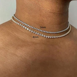 Tennis Choker Necklaces Women HipHop Iced Out AAA+ Cubic Zirconia Gold Color Crystal Chain Female Jewelry on The Neck OHN099