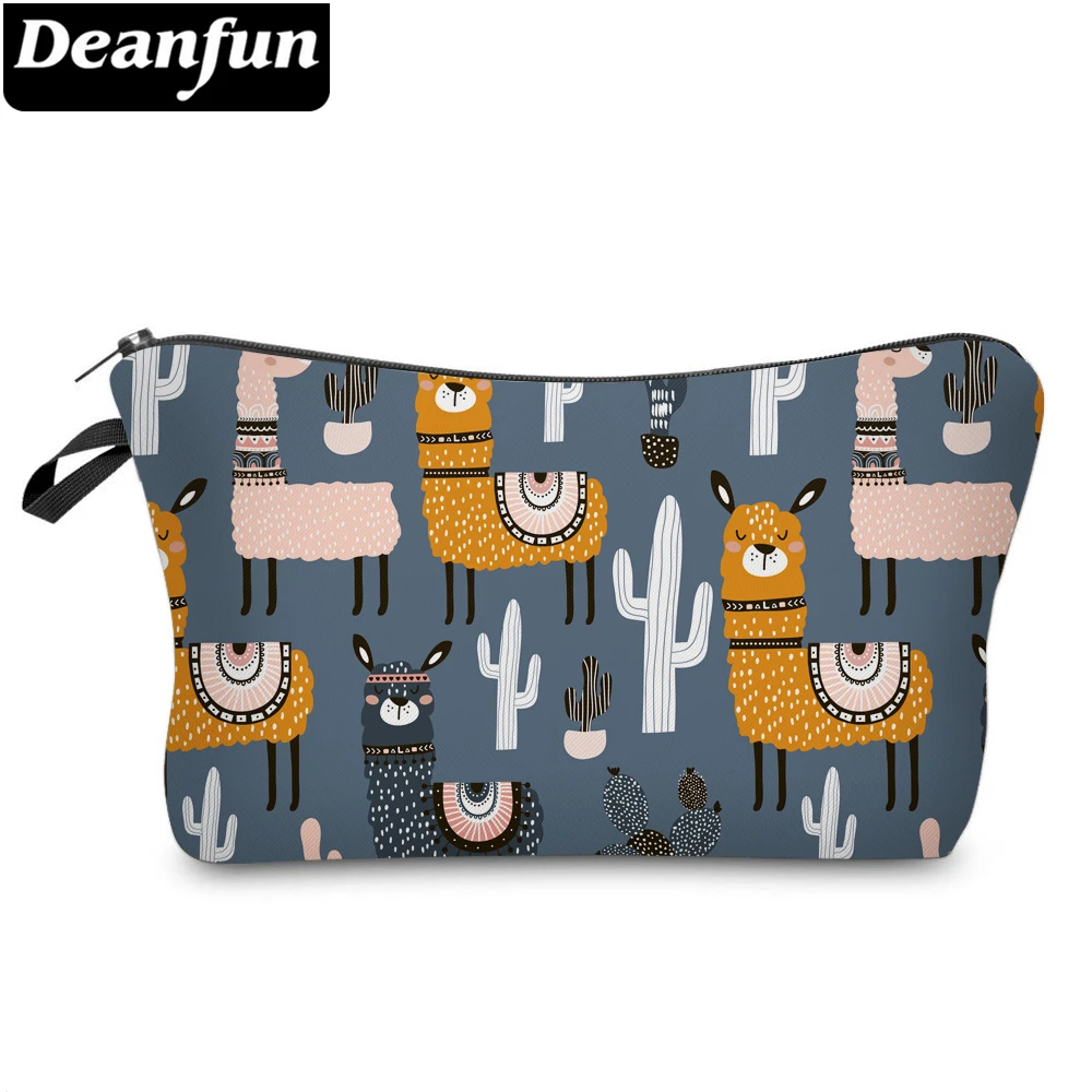 Deanfun Waterproof Small Makeup Bags Cute Llama Cactus Cosmetic Bag Gray Purse Organizer for Travel 51609