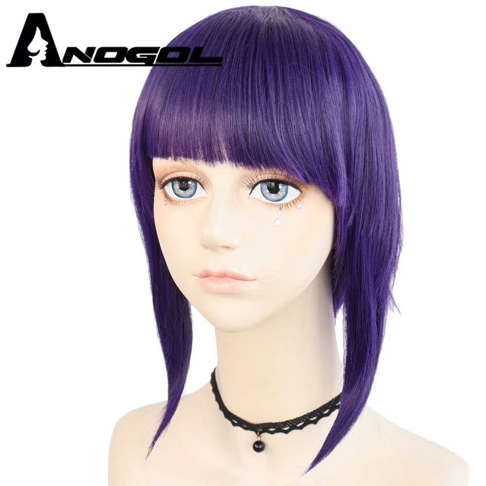 Anogol My Hero Academy Kyoka Jiro Anime Short Straight Bob Purple Synthetic Cosplay Wig For Role Play Halloween Party Costume