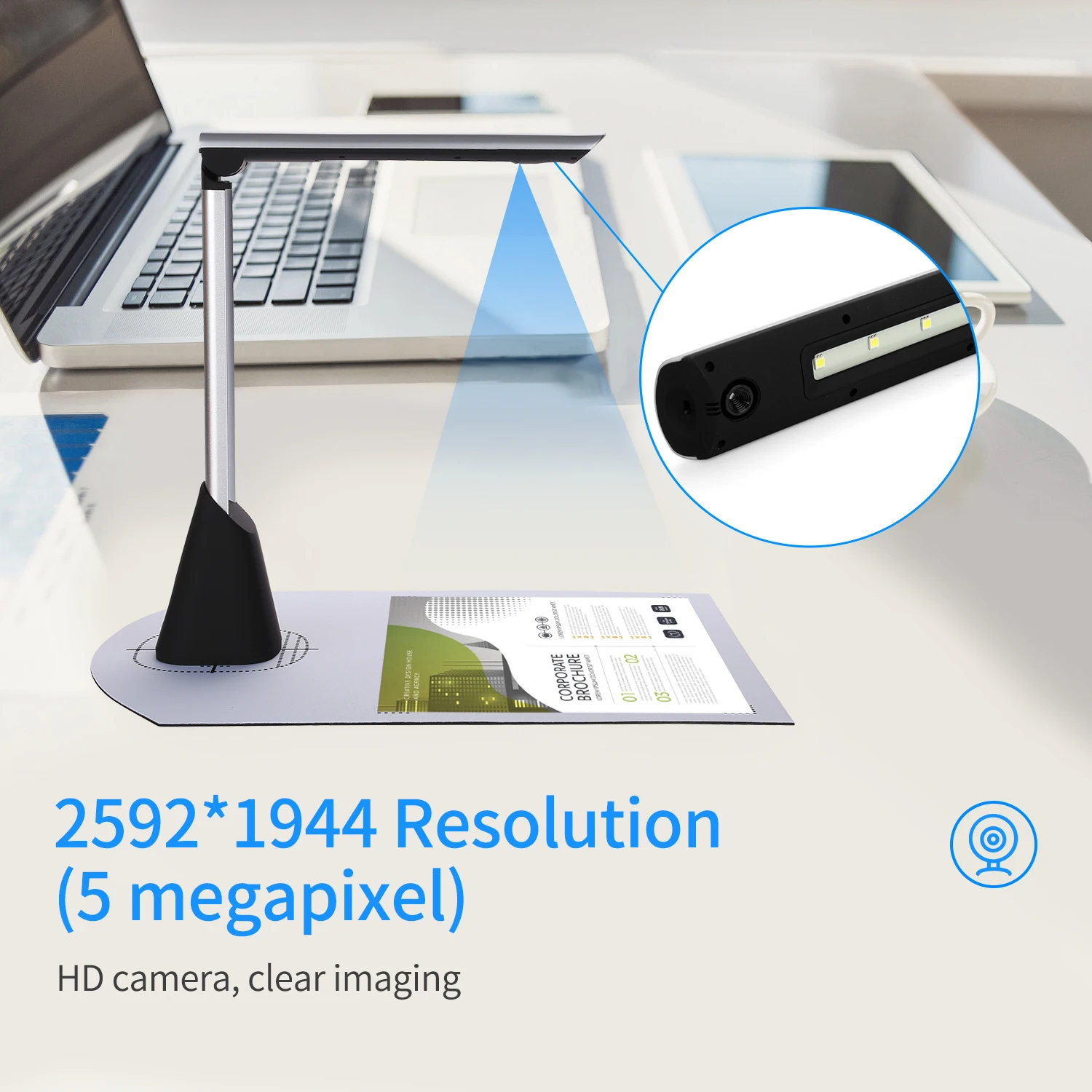 Aibecy-HD وثيقة كاميرا الماسح الضوئي ، كاميرا 5 MP ، A4 حجم التقاط ، LED كتاب الماسح الضوئي للفصول الدراسية ، ودعم 7 اللغة ، BK34