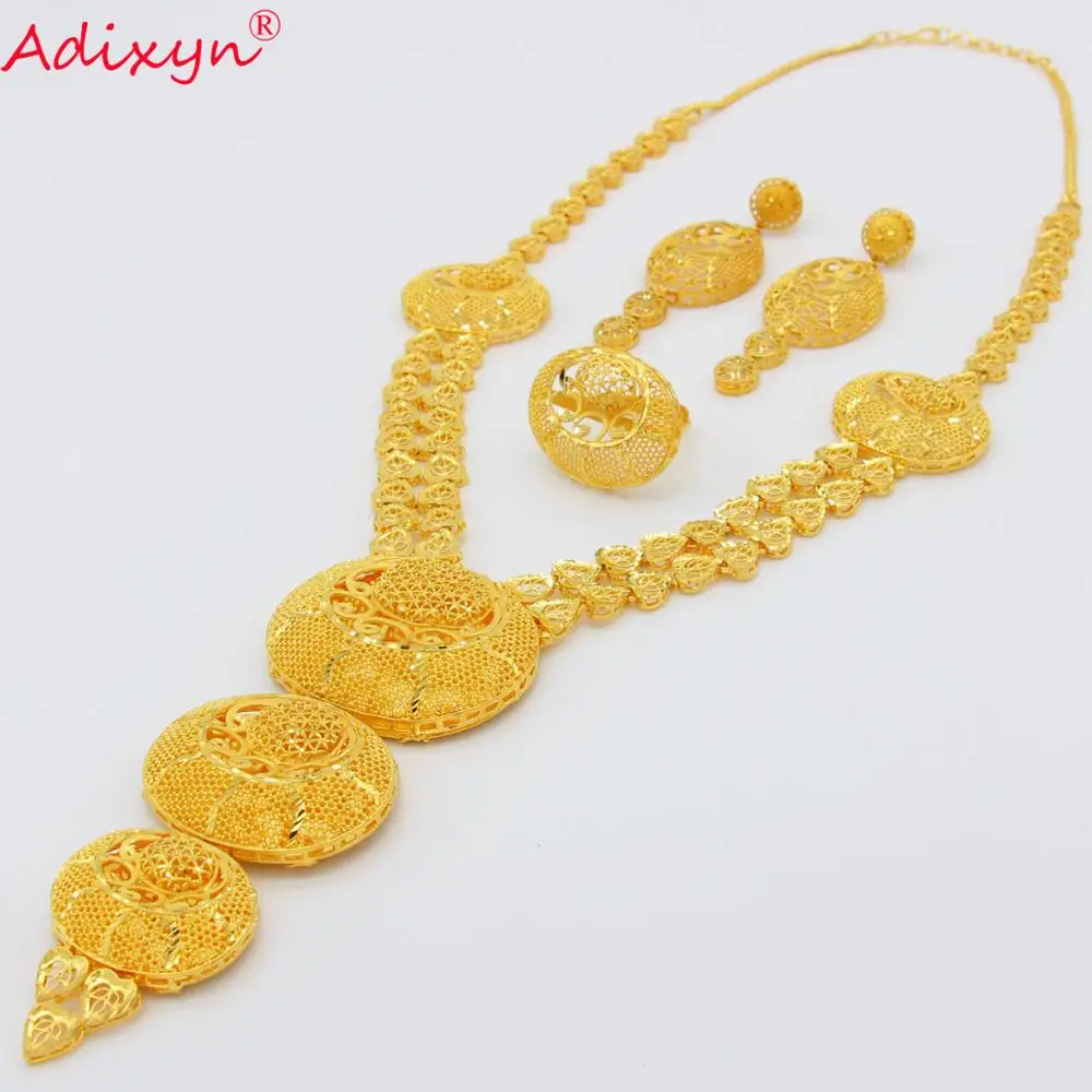 Adixyn(five desigh)Fashion Long Necklace/Earrings/Ring Jewelry Set Women Gold Color Arab Jewelry Wedding Accessories N01044
