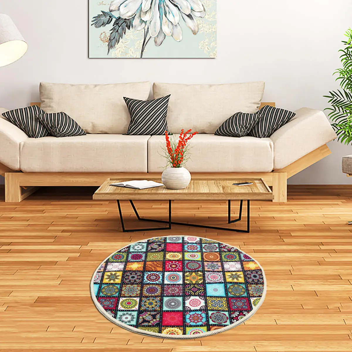 60/80/100/120CM Mandala Pattern Round Carpet Living Room Area Rugs Floor Mat