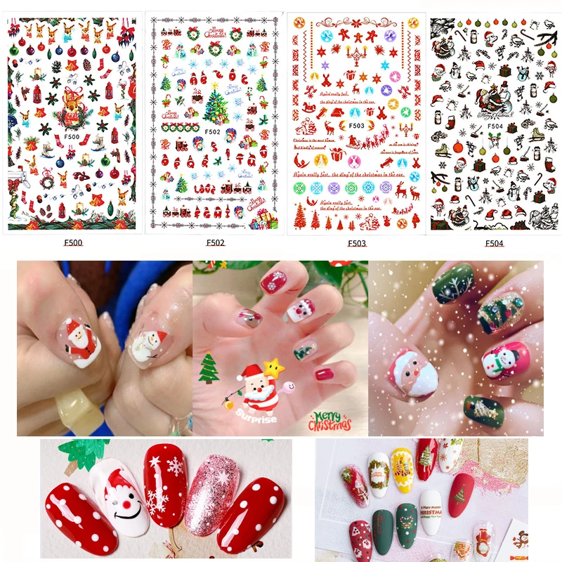 

Mixed 12 Colors Christmas Nail Stickers Decal Decorations Merry Christmas Nail Art Designs 3D Nail Art Sticker Nail Accesoires